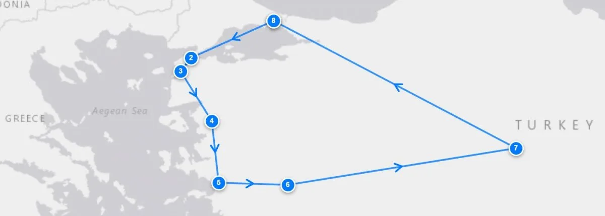 Anzac Day Turkey Highlights route map